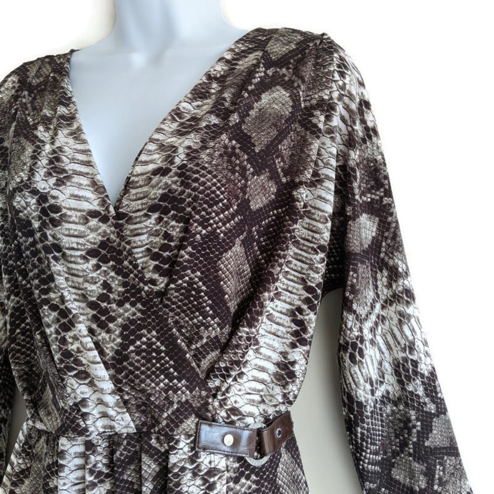 SOLD Michael Kors Brown Snake Print Wrap Dress L - Picture 2 of 16